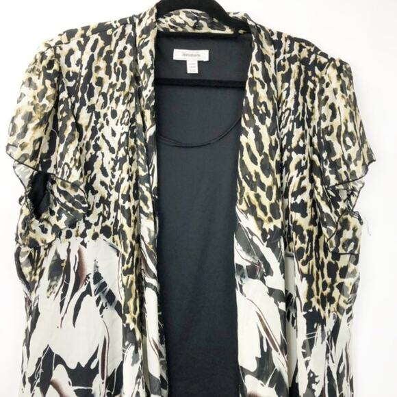 Dress Barn 22 24 Plus Womes Black Beige Print Layer Open Front Blouse - Picture 4 of 5